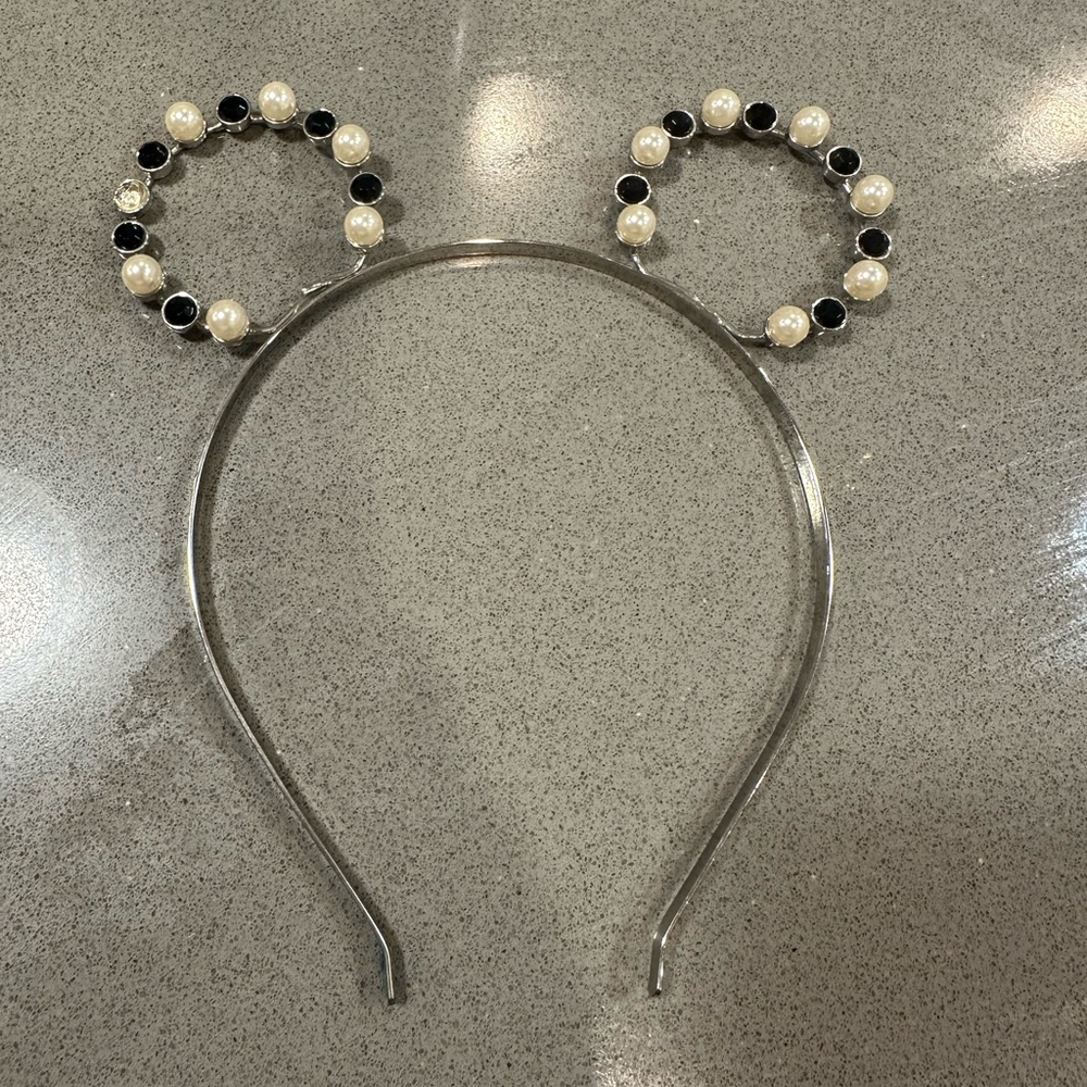 Disney World Mickey Ears Elegant Pearl and Black Beaded Headband